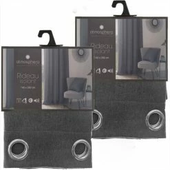 TOILINUX Lot De 2 Rideaux Isolants Tim 8 œillets - 140 X 260 Cm - Gris
