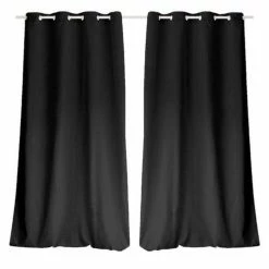 TOILINUX Lot De 2 Rideaux Unis Effet Bachette 8 œillets - 135 X 240 Cm - Noir