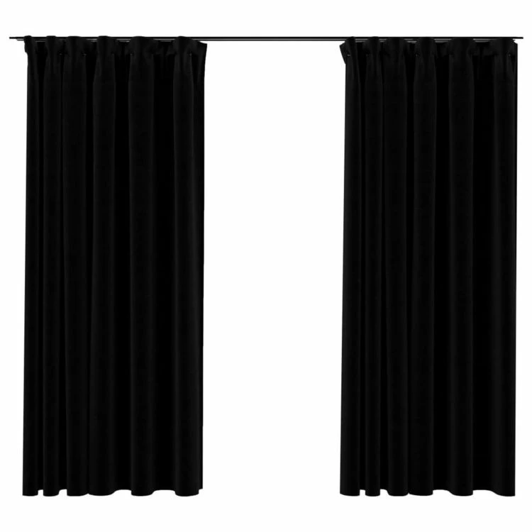 VIDAXL Rideaux Occultants Aspect Lin Avec Crochets 2pcs Noir 140x175cm 4 VIDAXL Rideaux Occultants Aspect Lin Avec Crochets 2pcs Noir 140x175cm – Image 2