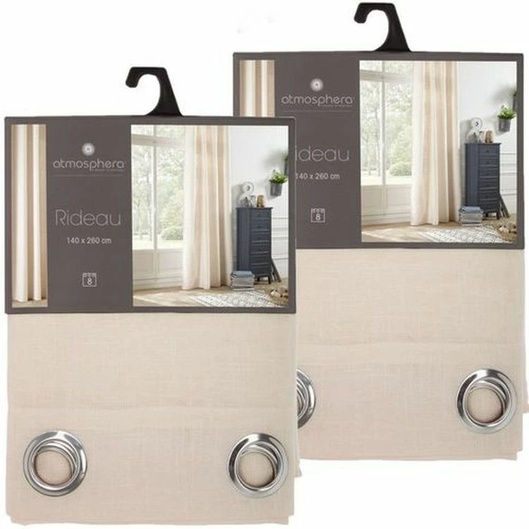 TOILINUX Lot De 2 Rideaux En Polyester Modèle Léon - 140 X 260 Cm - Beige 3 TOILINUX Lot De 2 Rideaux En Polyester Modèle Léon - 140 X 260 Cm - Beige