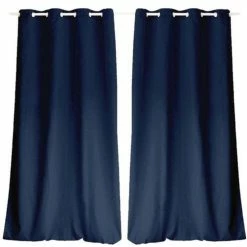 TOILINUX Lot De 2 Rideaux Unis Effet Bachette 8 œillets - 135 X 240 Cm - Bleu Marine