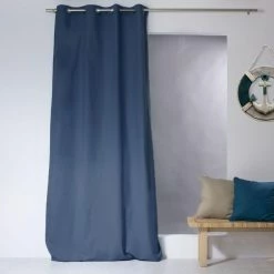 TOILINUX Lot De 2 Rideaux Unis Effet Bachette 8 œillets - 135 X 240 Cm - Bleu Marine -Auchan Boutique B2CD 1446