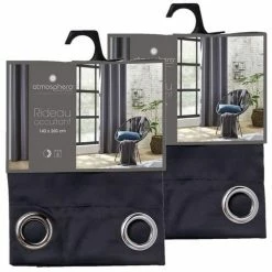 TOILINUX Lot De 2 Rideaux De Salon Occultants 8 œillets - 140 X 260 Cm - Gris Foncé