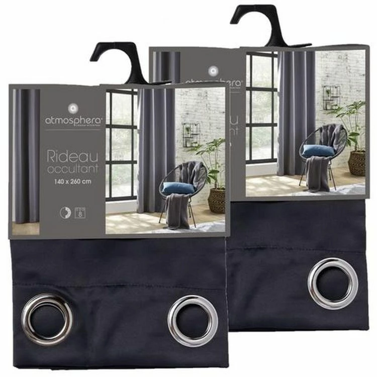TOILINUX Lot De 2 Rideaux De Salon Occultants 8 œillets - 140 X 260 Cm - Gris Foncé 3 TOILINUX Lot De 2 Rideaux De Salon Occultants 8 œillets - 140 X 260 Cm - Gris Foncé