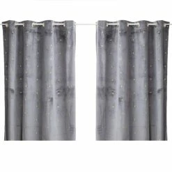 TOILINUX Lot De 2 Rideaux Avec Tissage Brodé Doré 8 œillets- 140 X 260 Cm - Gris