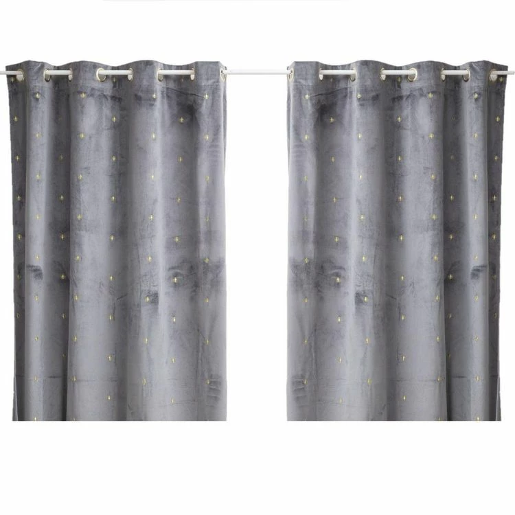TOILINUX Lot De 2 Rideaux Avec Tissage Brodé Doré 8 œillets- 140 X 260 Cm - Gris 3 TOILINUX Lot De 2 Rideaux Avec Tissage Brodé Doré 8 œillets- 140 X 260 Cm - Gris