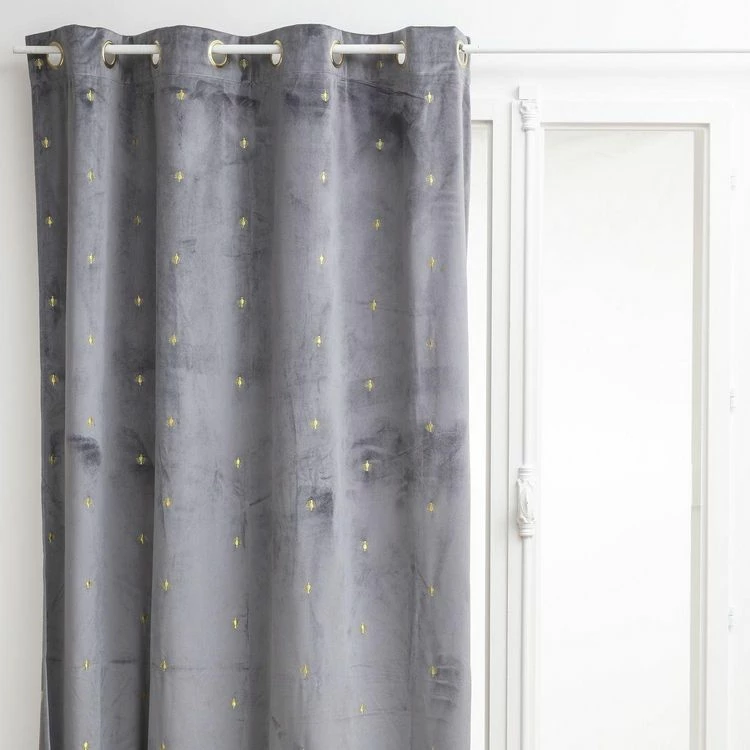 TOILINUX Lot De 2 Rideaux Avec Tissage Brodé Doré 8 œillets- 140 X 260 Cm - Gris 4 TOILINUX Lot De 2 Rideaux Avec Tissage Brodé Doré 8 œillets- 140 X 260 Cm - Gris – Image 2