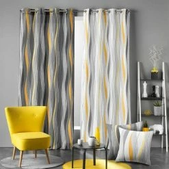 Paris Prix Rideau à Œillets Ondulys 140x260cm Jaune & Anthracite -Auchan Boutique B2CD 1728