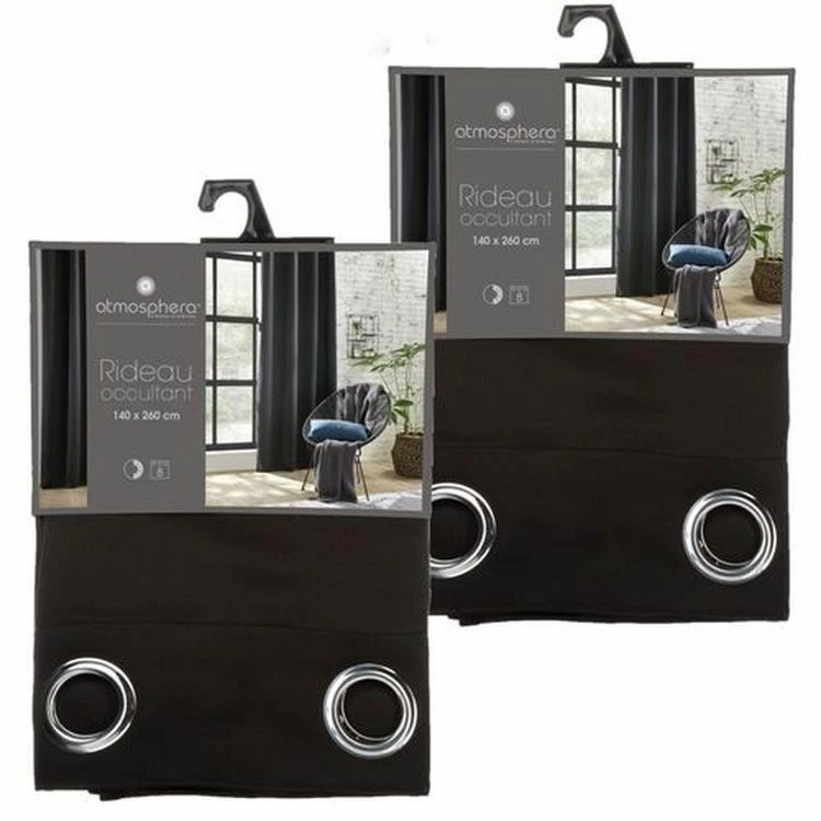 TOILINUX Lot De 2 Rideaux Occultants Louisa - 140 X 260 Cm - Noir 3 TOILINUX Lot De 2 Rideaux Occultants Louisa - 140 X 260 Cm - Noir