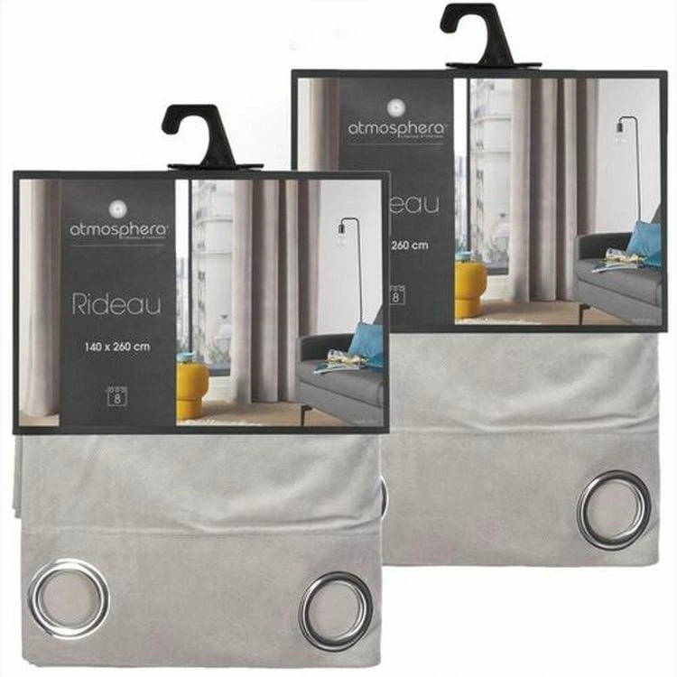 TOILINUX Lot De 2 Rideaux Lilou - 140 X 260 Cm - Gris Clair 3 TOILINUX Lot De 2 Rideaux Lilou - 140 X 260 Cm - Gris Clair