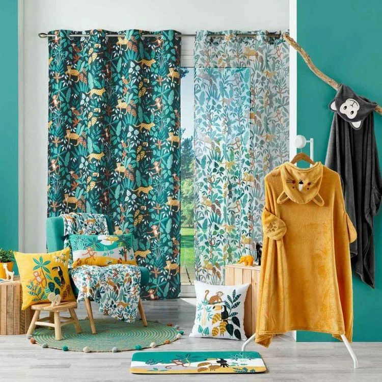 Paris Prix Rideau Enfant Jungle Story 140x280cm Bleu 5 Paris Prix Rideau Enfant Jungle Story 140x280cm Bleu – Image 3