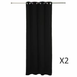 ATMOSPHERA Lot De 2 Rideaux Occultants Noir à œillets 135 X 240 Cm