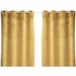 TOILINUX Lot De 2 Rideaux Avec Tissage Brodé Doré 8 œillets - 140 X 260 Cm - Ocre