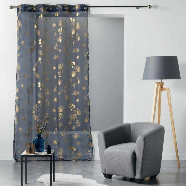 Paris Prix Rideau Voilage à Œillets Bloomy 140x240cm Bleu 6 Paris Prix Rideau Voilage à Œillets Bloomy 140x240cm Bleu – Image 4