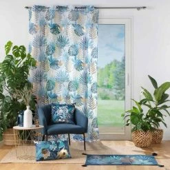 Paris Prix Rideau Voilage à Œillets Ornella 140x280cm Blanc & Bleu -Auchan Boutique B2CD 2348