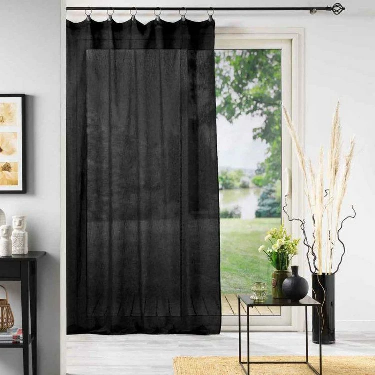 Paris Prix Rideau Voilage à Anneaux Linka 140x280cm Noir 6 Paris Prix Rideau Voilage à Anneaux Linka 140x280cm Noir – Image 4
