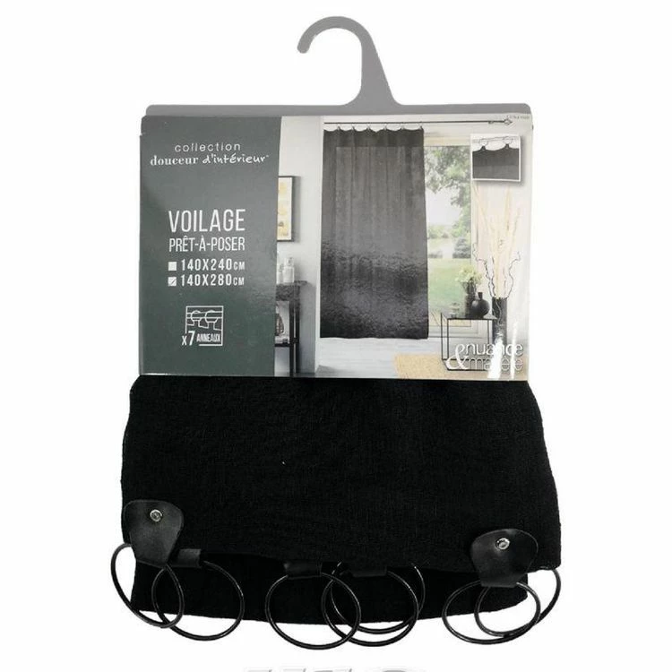 Paris Prix Rideau Voilage à Anneaux Linka 140x280cm Noir 7 Paris Prix Rideau Voilage à Anneaux Linka 140x280cm Noir – Image 5