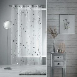 Paris Prix Rideau Voilage Ă Ĺ’illets Clochettes 140x240cm Blanc & Argent