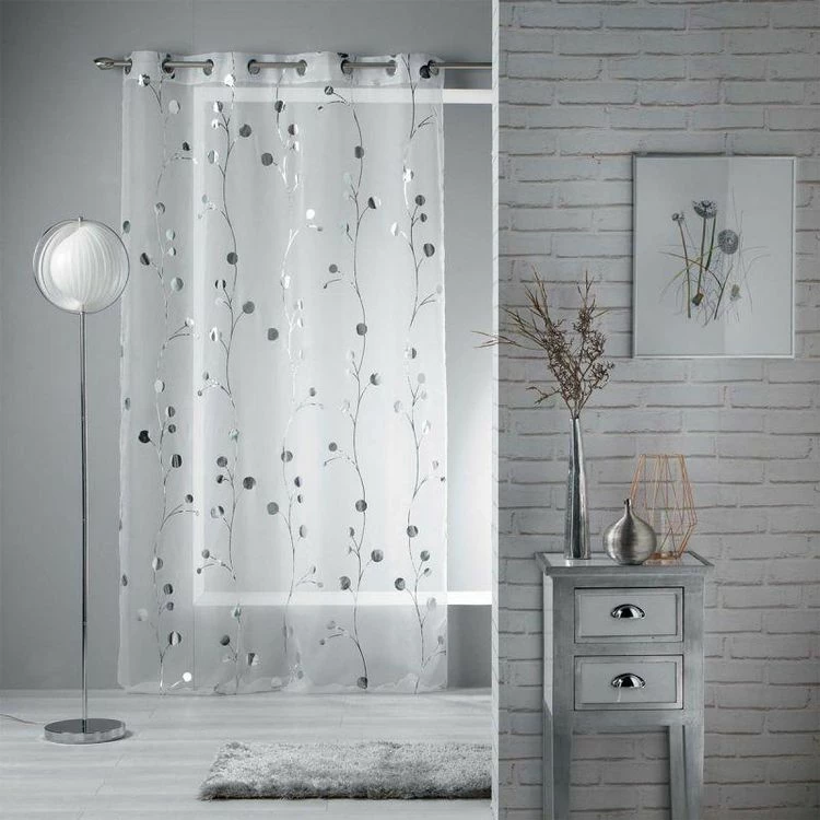 Paris Prix Rideau Voilage à Œillets Clochettes 140x240cm Blanc & Argent 3 Paris Prix Rideau Voilage à Œillets Clochettes 140x240cm Blanc & Argent