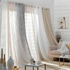 Paris Prix Rideau Voilage à Œillets Zebra 140x240cm Blanc -Auchan Boutique B2CD 2935