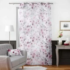 Paris Prix Rideau Voilage à Œillets Velvet Flower 140x280cm Blanc -Auchan Boutique B2CD 3113