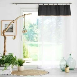 Paris Prix Rideau Voilage à Anneaux Leana 140x240cm Noir -Auchan Boutique B2CD 3165