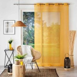 Paris Prix Rideau Voilage à Œillets Sandra 140x180cm Jaune -Auchan Boutique B2CD 3284