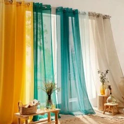 Paris Prix Rideau Voilage à Œillets Sandra 140x180cm Jaune -Auchan Boutique B2CD 3285