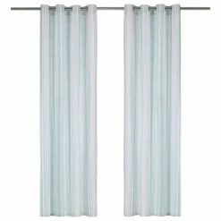 VIDAXL Rideaux Avec Anneaux En Metal 2 Pcs Coton 140x225cm Rayure Bleu