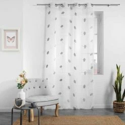 Paris Prix Rideau Voilage à Œillets Ariella 140x280cm Blanc & Gris -Auchan Boutique B2CD 3358