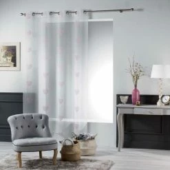 Paris Prix Rideau Voilage Brodé Sweety Heart 140x240cm Rose