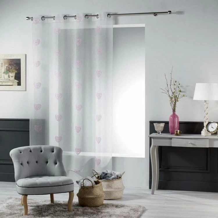 Paris Prix Rideau Voilage Brodé Sweety Heart 140x240cm Rose 3 Paris Prix Rideau Voilage Brodé Sweety Heart 140x240cm Rose
