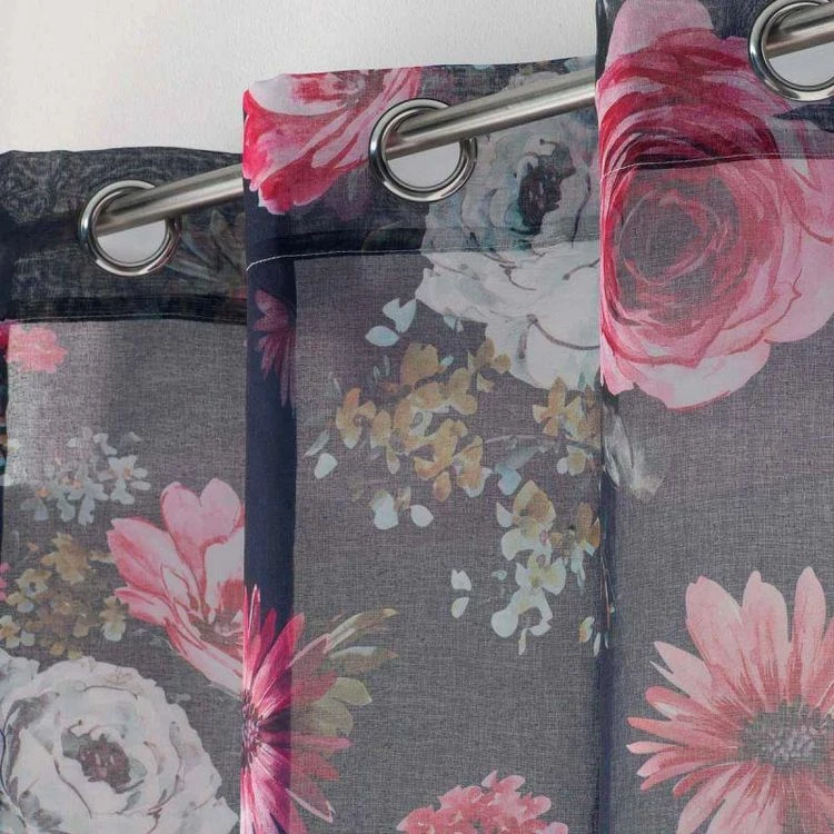 Paris Prix Rideau Voilage à Œillets Flower Life 140x240cm Prune 4 Paris Prix Rideau Voilage à Œillets Flower Life 140x240cm Prune – Image 2