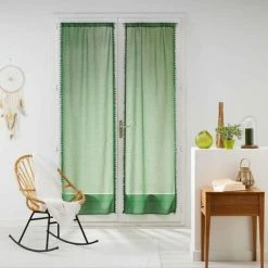 Paris Prix Paire De Voilages à Pompons Galoni 70x200cm Vert
