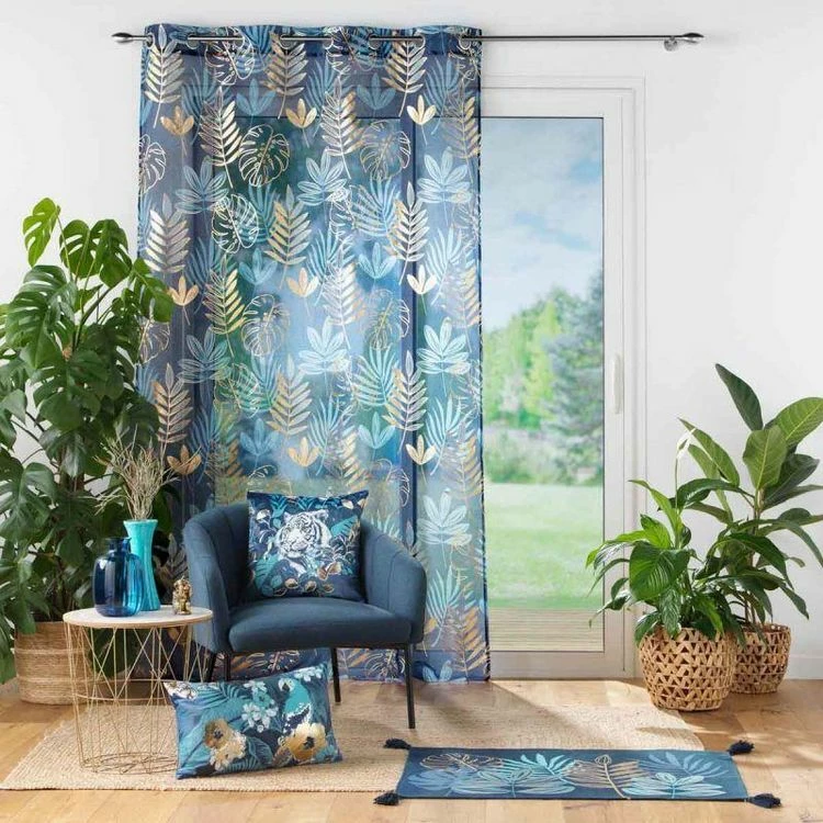 Paris Prix Rideau Voilage à Œillets Ornella 140x240cm Bleu 6 Paris Prix Rideau Voilage à Œillets Ornella 140x240cm Bleu – Image 4