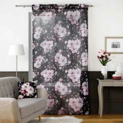 Paris Prix Rideau Voilage à Œillets Velvet Flower 140x240cm Noir -Auchan Boutique B2CD 3470