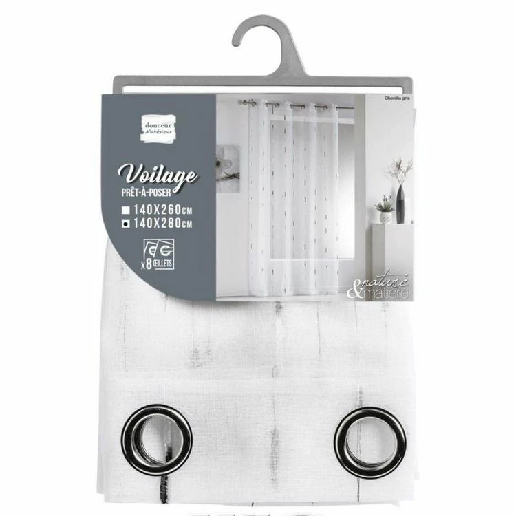 Paris Prix Rideau Voilage à Œillets Chenilla 140x280cm Gris 6 Paris Prix Rideau Voilage à Œillets Chenilla 140x280cm Gris – Image 4