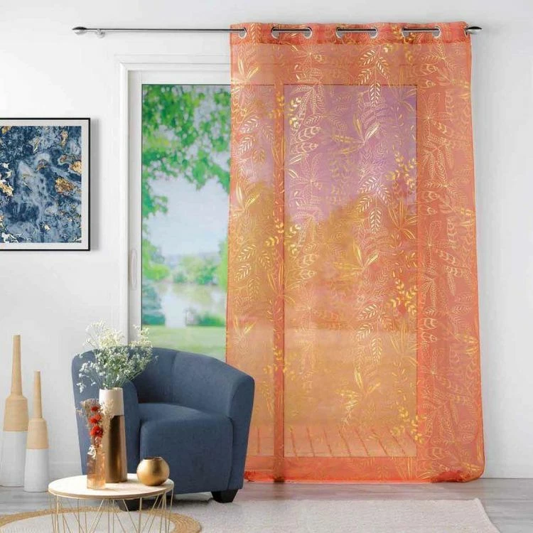 Paris Prix Rideau Voilage à Œillets Belflor 140x280cm Terracotta 6 Paris Prix Rideau Voilage à Œillets Belflor 140x280cm Terracotta – Image 4