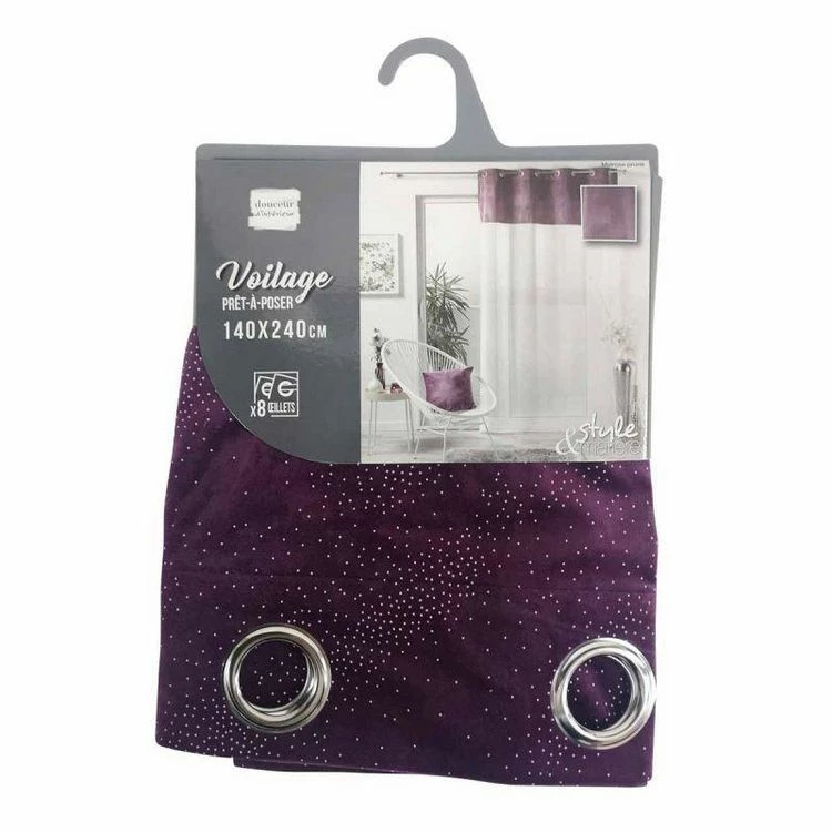 Paris Prix Rideau Voilage à Œillets Melrose 140x240cm Prune 5 Paris Prix Rideau Voilage à Œillets Melrose 140x240cm Prune – Image 3
