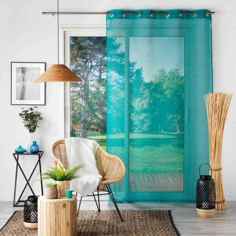 Paris Prix Rideau Voilage à Œillets Sandra 140x180cm Bleu 5 Paris Prix Rideau Voilage à Œillets Sandra 140x180cm Bleu – Image 3