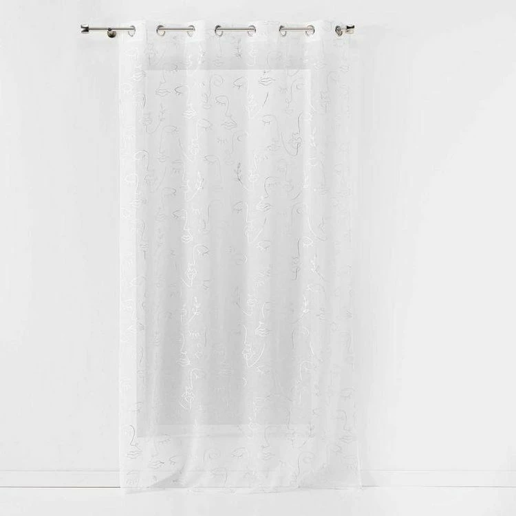 Paris Prix Rideau Voilage à Œillets Arty Line 140x240cm Blanc & Argent 2 Paris Prix Rideau Voilage à Œillets Arty Line 140x240cm Blanc & Argent