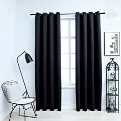 VIDAXL Rideaux Occultants Avec Anneaux En Metal 2 Pcs Noir 140x175 Cm