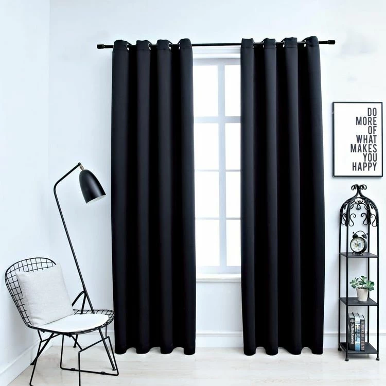 VIDAXL Rideaux Occultants Avec Anneaux En Metal 2 Pcs Noir 140x175 Cm 3 VIDAXL Rideaux Occultants Avec Anneaux En Metal 2 Pcs Noir 140x175 Cm