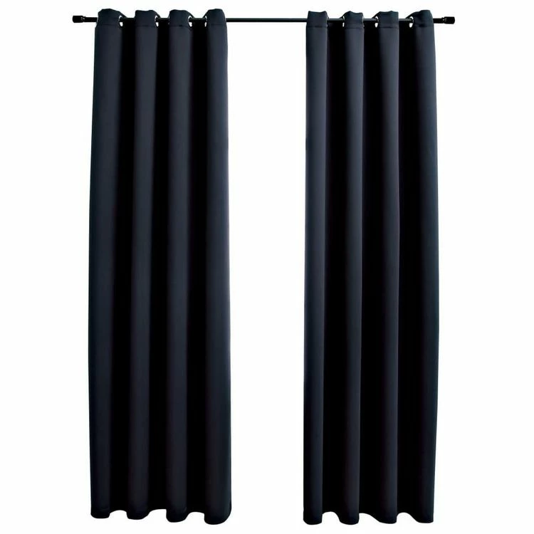 VIDAXL Rideaux Occultants Avec Anneaux En Metal 2 Pcs Noir 140x175 Cm 4 VIDAXL Rideaux Occultants Avec Anneaux En Metal 2 Pcs Noir 140x175 Cm – Image 2