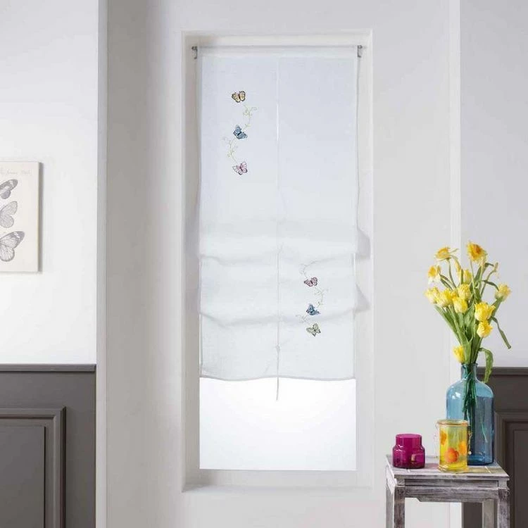 Paris Prix Store Voilage Petits Papillons 60x150cm Blanc 3 Paris Prix Store Voilage Petits Papillons 60x150cm Blanc