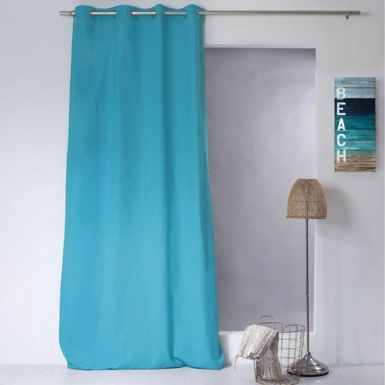 TOILINUX Lot De 2 Rideaux Unis Effet Bachette 8 œillets - 135 X 240 Cm - Turquoise 4 TOILINUX Lot De 2 Rideaux Unis Effet Bachette 8 œillets - 135 X 240 Cm - Turquoise – Image 2