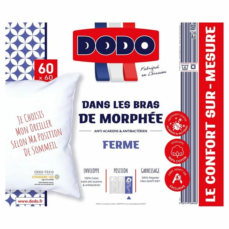 DODO Oreiller Confort Ferme Je Dors Sur Le Côté Anti Acariens DANS LES BRAS DE MORPHÉE 4 DODO Oreiller Confort Ferme Je Dors Sur Le Côté Anti Acariens DANS LES BRAS DE MORPHÉE – Image 2