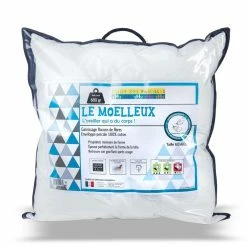 LINGE DES FAMILLES Oreiller Moelleux 60x60 - Effet Duvet - Propriétés Mémoire De Forme - Qualité Hôtellerie