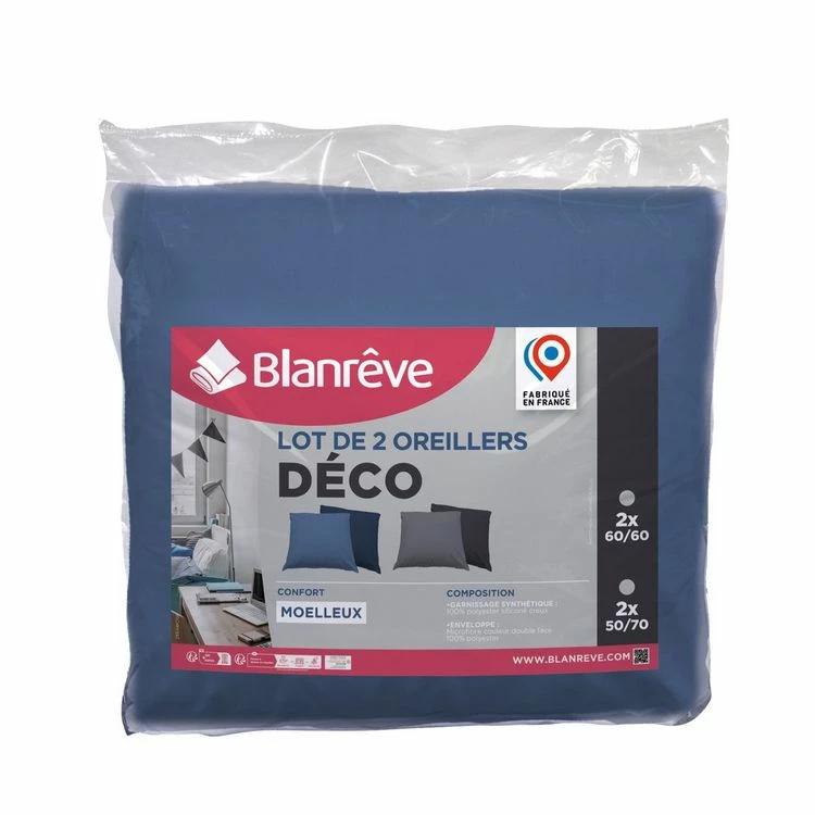 BLANREVE Oreiller Confort Moelleux Bicolore En Microfibre DÉCO 3 BLANREVE Oreiller Confort Moelleux Bicolore En Microfibre DÉCO