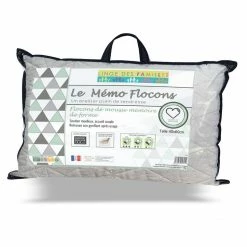 LINGE DES FAMILLES Oreiller à Flocons Mémoire De Forme - Soutien Moelleux - Lavable En Machine - Certifié Œko-Tex®